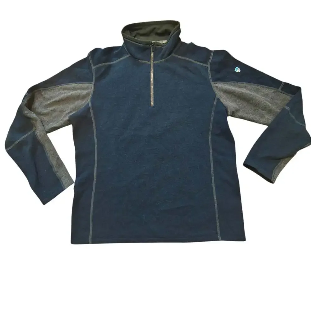 KUHL Kashmira Mens M 1/4 Zip Pullover Fleece Sweater Navy Blue Gray RN 108846